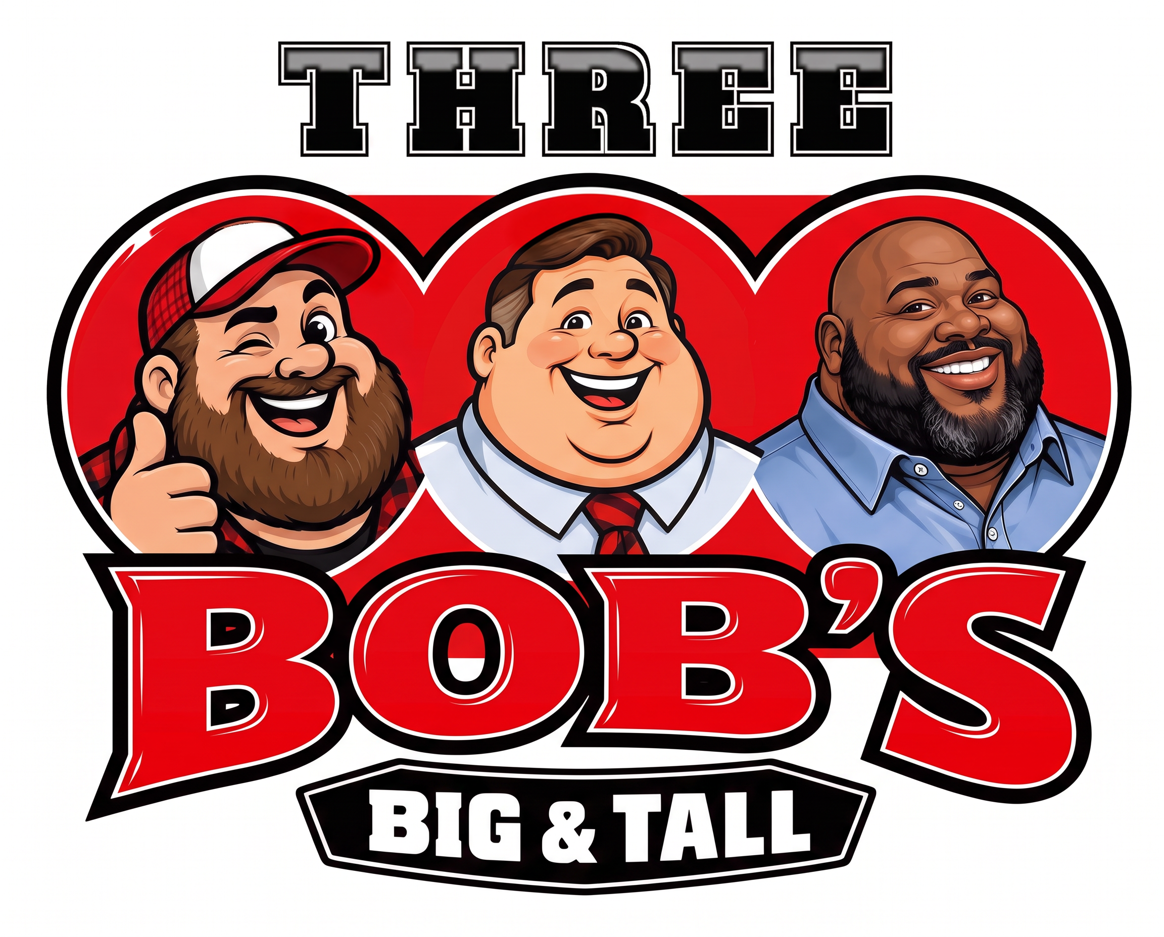 Three Bob's Big & Tall logo with Weekend Bob, Workday Bob and Smart Casual Bob